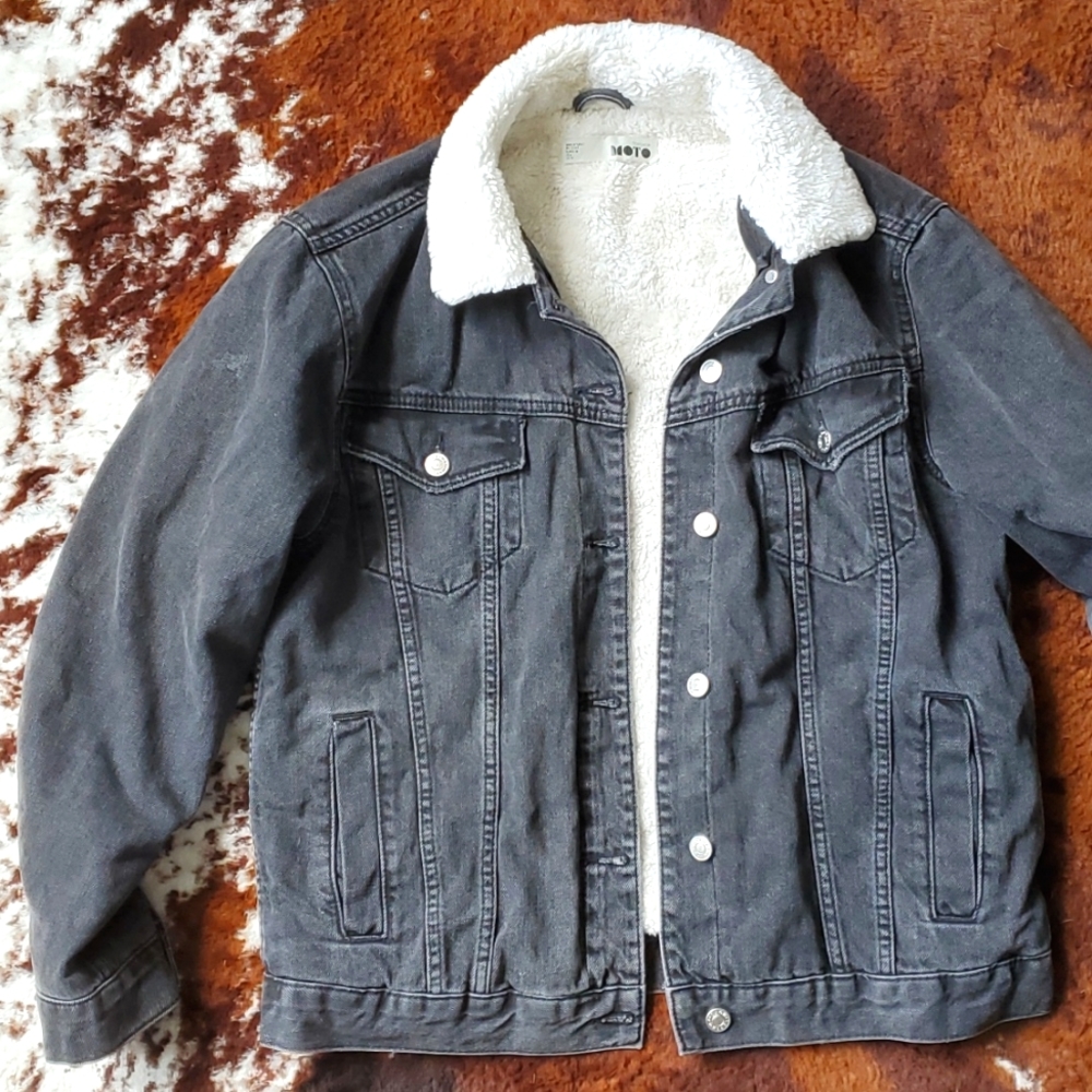 TopShop Moto Sherpa Lined Denim Jacket